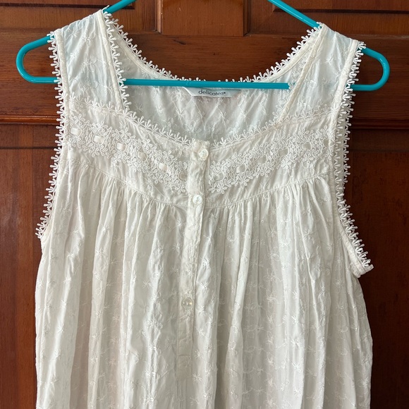 Vintage White Embroidered Cotton Nightgown Dress Cottagecore Prairie Midi Size M - Picture 2 of 10